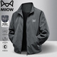貓人夾克男春秋外套防風(fēng)工裝休閑寬松透氣立領(lǐng)中青年上衣 深灰色 XL