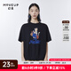 幻走（MOVEUP）夏季新款.FUN系列 圓領(lǐng)落肩袖貓咪印花設(shè)計感短款T恤女 深寶藍(lán) L