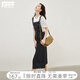 對白美式復(fù)古牛仔背帶連衣裙女2025夏季新款休閑減齡撞色開叉裙子 牛仔黑色 S
