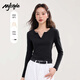 MJ STYLE小V領(lǐng)緊身長(zhǎng)袖T恤女2025年春秋季新款辣妹內(nèi)搭修身顯瘦百搭上衣