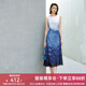 顏域撞色拼接夏季連衣裙女2025新款高級感獨特設計感過(guò)膝氣質(zhì)長(cháng)裙 藍花 XL