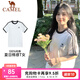 駱駝純棉T恤女2025春夏休閑簡(jiǎn)約三條杠微寬松純棉短袖上衣男 N056A，無(wú)際白/幻影黑 ，中性【微寬版】 M