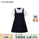 E·LAND KIDS海鹽少衣戀女童連衣裙25年夏季學(xué)院風(fēng)娃娃領(lǐng)百褶 Navy藏青色/59 150 cm