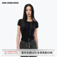 ANN ANDELMAN官方直營不對稱短袖修身小開衫短袖修身毛針織外套女 黑色 S