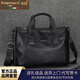 洛斯伯里（Roserooen）品牌真皮男士手提包大容量休閑商務(wù)公文包頭層運動(dòng)辦公電腦包男單 黑色-禮盒裝  36*27*9cm