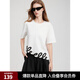 ELLE法式摩登不規(guī)則印花圓領(lǐng)T恤女2025夏新款設(shè)計(jì)感寬松短袖上衣 白色 L