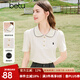 百圖betu女裝春夏新款T恤復(fù)古學(xué)院POLO領(lǐng)顯瘦短袖T恤女2403T16 淺杏色 L