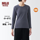 無印良品MUJI 女式 棉厚款 圓領(lǐng) 長袖T恤 打底衫  FCD77C3A 紫色 M(160/84A)