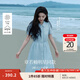 茵曼（INMAN）【苧麻】章若楠同款法式娃娃領(lǐng)連衣裙女裝2025夏季新品泡泡袖裙子 淺藍色【好評返現(xiàn)】 M
