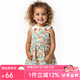 Auro Mesa女童連衣裙新款夏季娃娃領(lǐng)草莓印花裙子純棉無(wú)袖背心裙洋氣公主裙 綠色 100
