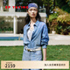 EP雅瑩女裝 天絲棉蕾絲鏤空寬松牛仔襯衫外套 2025夏季新款J203A 藍(lán)色 M