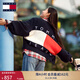 TOMMY JEANS【寬松燈籠袖】25秋冬新款女學(xué)院風(fēng)純棉撞色V領(lǐng)針織開(kāi)衫外套 藏青白紅拼色C1G S   （推薦：100-115斤）