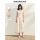 MAXRIENY【商場同款】法式宮廷抽繩連衣裙復(fù)古極簡收腰長裙25夏款 米白 S