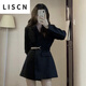 LISCN西裝外套小眾黑色收腰西裝顯瘦西裝套裝女腰帶款秋早秋西裝裙女裝 黑色[加長(cháng)版 高品質(zhì)] M [建議101-115斤]