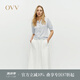 OVV2025春夏新款女裝優(yōu)雅經(jīng)典圓領(lǐng)單排扣短袖針織開(kāi)衫外套 冰川藍(lán) L