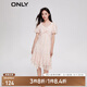 ONLY時(shí)尚少女印花泡泡袖V領(lǐng)中裙連衣裙女|123207122 HBG 粉色玫瑰滿印PINK ROSE AOP S (160) 80A