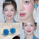 Lnieer清涼感藍(lán)色花朵串珠耳釘女氣質(zhì)小眾設(shè)計(jì)顯白耳環(huán)藝術(shù)夏日度假耳飾 夏日冰萃藍(lán)【925銀針】