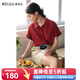 Olrain歐芮兒2025夏季新款紅色復古法式短袖襯衫寬松設計感女上衣 紅色 M