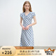 自巧小個子藍(lán)色斜裁格子連衣裙女2025夏季新款法式短袖中長裙子 藍(lán)白格 M （4碼）