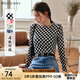 Olrain歐芮兒棋盤格t恤女秋裝女裝修身顯瘦時尚設(shè)計感打底皮膚衫女 棋盤格 M 160/84A