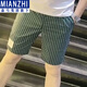 棉致新款夏季男士條紋五分修身短褲顯瘦休閑西裝短褲潮流 綠色收藏店鋪優(yōu)先發(fā)貨 XL 建議 130-150斤