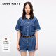 MISS SIXTY2025夏季新款牛仔連體褲女配腰帶含天絲短袖復(fù)古休閑 中藍(lán) S