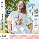 兩三事梵高設(shè)計感印花短袖t恤女2025夏新款可愛貓咪上衣 喵趣信旅 杏色 L