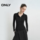 ONLY2025夏季新款簡(jiǎn)約撞色門(mén)襟拼接袖口正肩針織衫女|125324028 H1Z黑色 M