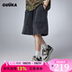 古由卡（GUUKA）復(fù)古洗褪針織短褲男春夏新款潮 青少年做舊透氣休閑褲子寬松百搭 黑色 S