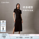Calvin KleinJeans夏季女士休閑通勤開(kāi)叉ck純棉針織圓領(lǐng)T恤長(zhǎng)裙連衣裙ZW02584 BEH-太空黑 S