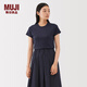 無印良品（MUJI）Labo 女式棉混亞麻短袖T恤上衣打底衫女款內(nèi)搭25年AF03SA5A 藏青色 M （160/84A）