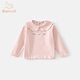 班喜迪女童長(cháng)袖t恤春秋新款洋氣女寶寶翻領(lǐng)上衣兒童公主衣服春裝打底衫 粉色 90