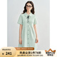獨(dú)束大碼女裝學(xué)院風(fēng)條紋連衣裙2025夏季新款胖mm減齡甜美A字短裙 山嵐綠條 4XL （尺碼：6）