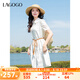 lagogo知性柔美白襯衫連衣裙女拉谷谷2025年夏新款輕盈透氣A字裙 本白色 S