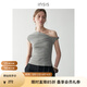 INSISFEMME【松弛感通勤】亞麻棉2025夏新款單肩扭結(jié)小飛袖修身多穿領(lǐng)T恤女 倫敦霧 L