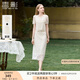 香影小香風(fēng)蕾絲套裝裙子女夏季2025新款重工刺繡白色半身裙兩件套 米白 M 160/84A/95-110斤