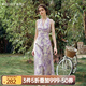 Olrain【法式掛脖印花連衣裙】歐芮兒2025夏季女裝浪漫V領(lǐng)裙子女衣服 紫色 M