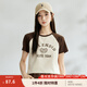 茵曼（INMAN）甜酷風(fēng)撞色插肩袖短款T恤女夏季美式復(fù)古印花短袖上衣 淺杏色 S