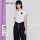 MO&Co.春夏秋蛋白皮愛心章仔正肩短袖圓領(lǐng)T恤上衣 白色黑色摩安珂 本白色-第2批 L 170