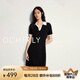 歐時(shí)力OCHIRLY polo領(lǐng)短袖針織連衣裙A字撞色透氣2025夏季新品 黑色 S