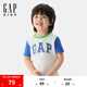 Gap男幼童2025夏季新款LOGO純棉撞色短袖T恤兒童裝休閑美版767439 白色 110 /60(5-6歲)