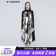 sdeer圣迪奧秋季女裝休閑時(shí)尚A型自然腰休閑風(fēng)個(gè)性水墨印花拼接背帶連衣裙S20381202 黑色/91 S 160
