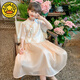 G.DUCK HELLO女童夏季新款漢服公主裙套裝 粉橘色 【漢服+裙子】 120 cm