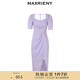 MAXRIENY【商場(chǎng)同款】歐式園藝風(fēng)碎花茶歇裙不對(duì)稱(chēng)修身抽褶連衣裙 紫波點(diǎn) L 03