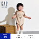 Gap嬰兒夏季純棉印花撞色短袖連體衣兒童裝包屁衣505609 卡其色505609 90cm (18-24月)亞洲尺碼