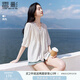 香影【王楚然明星同款】白色娃娃衫上衣女夏含亞麻小衫淡人薄v領(lǐng)襯衫 米白 L 165/88A/110-125斤