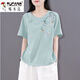 啄木鳥(niǎo)文藝復古棉麻t恤衫女寬松中式禪茶服盤(pán)扣短款上衣夏季中國風(fēng)女裝 淺綠色 XL 建議120-140斤