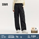 Semir[商場同款]休閑褲女吸濕速干闊腿褲2024秋季新款松緊腰工裝褲 黑色90001 150/58A/XS
