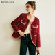 Olrain歐芮兒法式紅色小香風(fēng)短外套女氣質(zhì)金絲撞邊圓領(lǐng)上衣 酒紅色 L