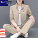 啄木鳥中老年運動套裝女春秋2025新款媽媽拉鏈衛(wèi)衣外套休閑三件套 卡其【啄木鳥印花】 外套+短袖+ XL(110-125斤)